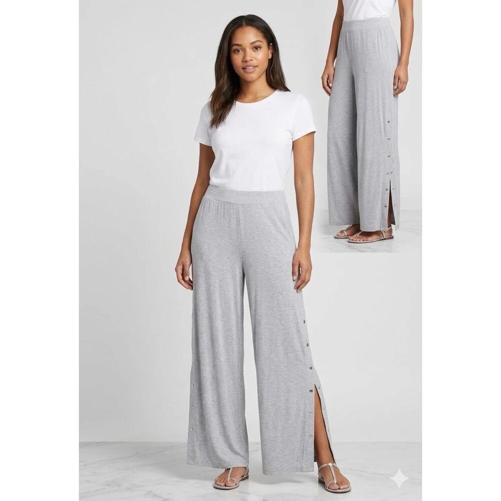 Shana Pants Womens XL Pull On Cropped Grey Wide Leg Flowy Lagenlook Minimalist